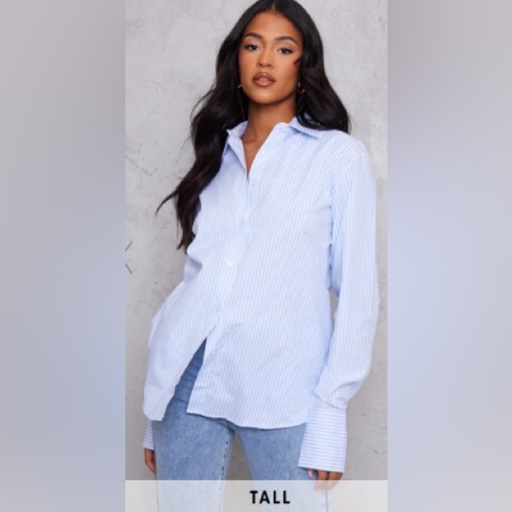 Pretty little thing tall blue pinstripe button down shirt